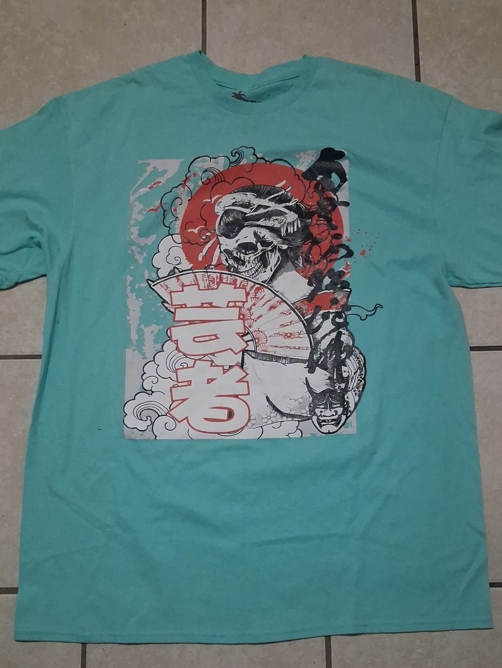 Vibes Mens Sz XL Mint Green Graphic Skull T-Shirt